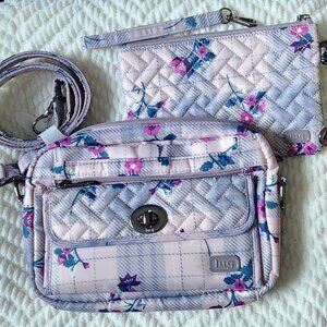 LUG Switch Convertible Crossbody Bag and Peekaboo Pouch Set - Plaid Floral Pearl